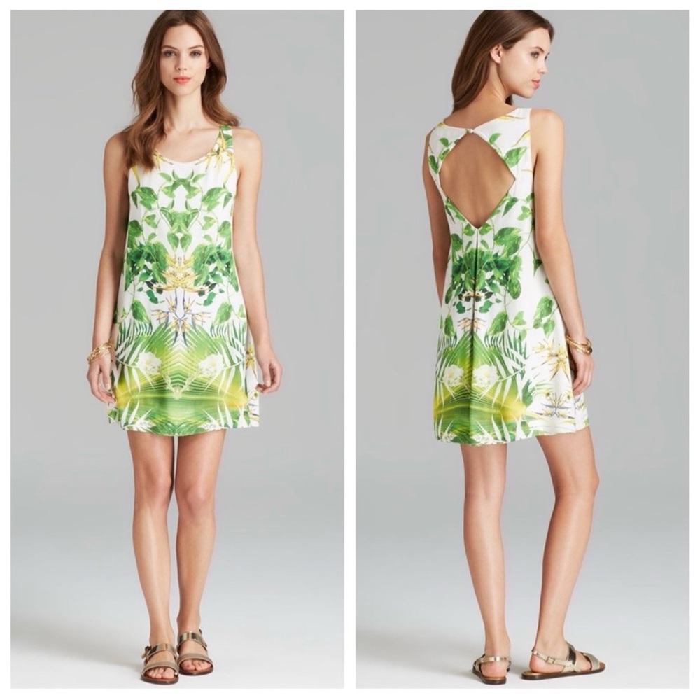 Alice + Olivia Trina Cutout Back sleeveless Tropical Palm Shift Dress Small S